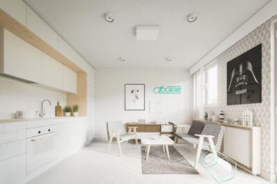 tiny white apartment