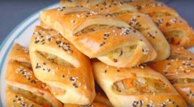 Вкусная, сытная выпечка на скорую руку – пирожки без дрожжей с двойной начинкой