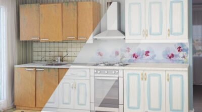Обновление старого гарнитура на кухне с помощью плёнки